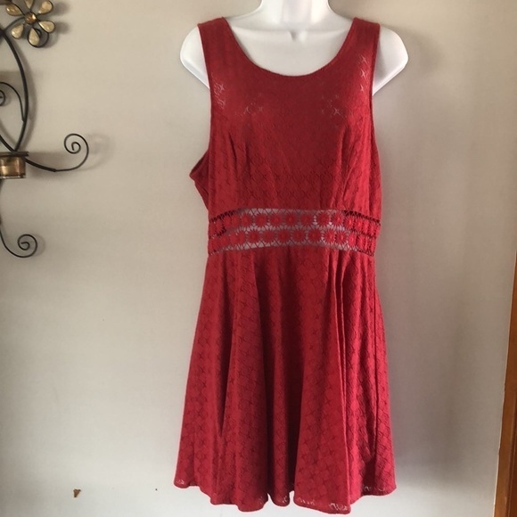 Free People Tibetian Red Daisy Lace Cutout Fit & Flare Skater Dress Taylor Swift - Picture 2 of 16